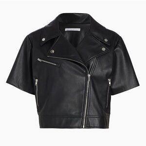 Susan Monaco Short Sleeve Crop Black Faux Leather Jacket